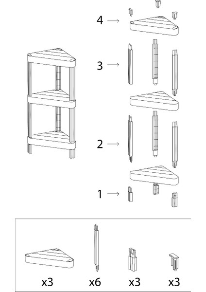 Trend 3 Katlı Modüler Üçgen 34X46X71 cm Mutfak Rafı