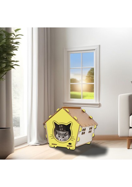 Patihomes Xl Kedi Evi Pencereli- Kedi Kulübesi Sarı