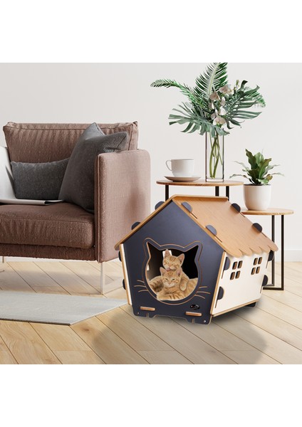 Patihomes Xl Kedi Evi Pencereli- Kedi Kulübesi Siyah