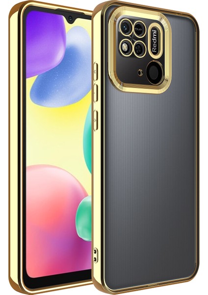 Xiaomi Redmi 10C Kılıf Kamera Korumalı Logo Gösteren Omega Kapak-Gold