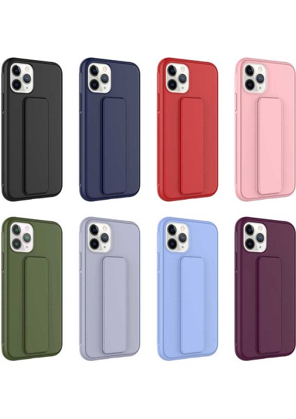 Apple iPhone 11 Pro Max Kılıf Qstand Kapak-Mürdüm