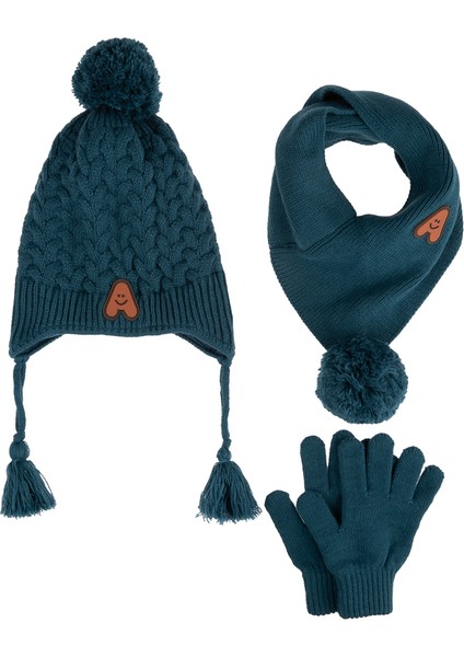 Kitti 4-8 Yaş Erkek Çocuk Içi Polarlı Atkı Bere Eldiven 3'lü Takım