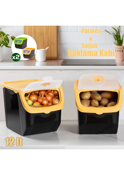 1506 Sarı 2'li Çok Amaçlı Plastik Patates Soğan Sarımsak Saklama Kutusu 12l