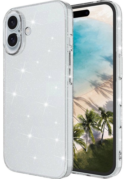 Apple iPhone 16 Kılıf Parlayan Simli Şeffaf Redos Kapak-Şeffaf