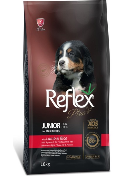 Plus Junior Kuzu Etli Pirinçli Büyük Irk Yavru Köpek Maması 18 kg