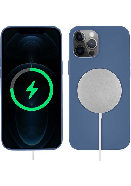 Apple iPhone 12 Pro Max Uyumlu Silksafe Wireless Kapak-Mavi