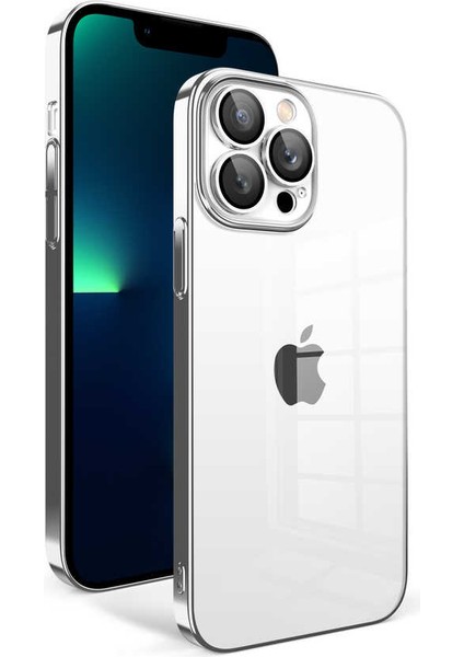 Apple iPhone 13 Pro Max Kılıf Kamera Korumalı Renkli Çerçeveli Garaj Kapak-Gümüş