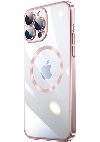 Apple iPhone 13 Pro Max Kılıf Wireless Şarj Özellikli Sert Pc Riksos Magsafe Kapak-Rose Gold