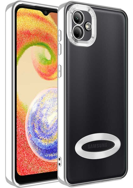 Galaxy A03 Kılıf Kamera Korumalı Logo Gösteren Omega Kapak-Gümüş