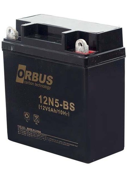 Gdjn Orbus 12N5-BS 12 Volt - 5 Amper Asit Içinde Karbon Motosiklet Aküsü (120 x 62 x 128 Mm) (1.8kg)