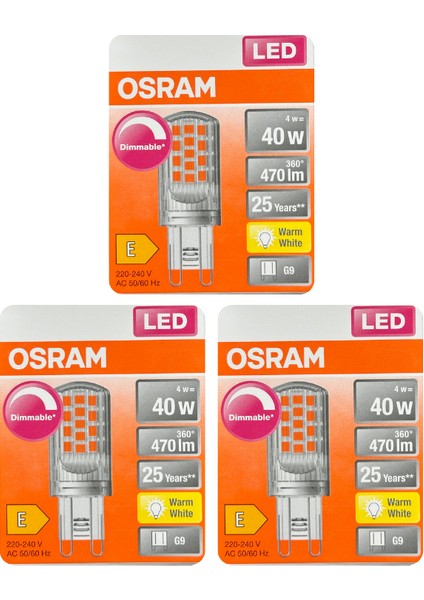 4W (40W) 2700K (Sarı Işık) G9 Duylu Dim Edilebilir Led Kapsül Ampul (3 Adet)