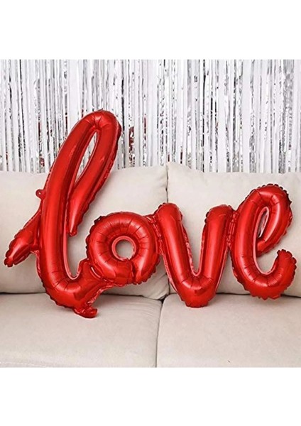 Folyo Balon Love El Yazılı Helyum Balon Kırmızı Renk