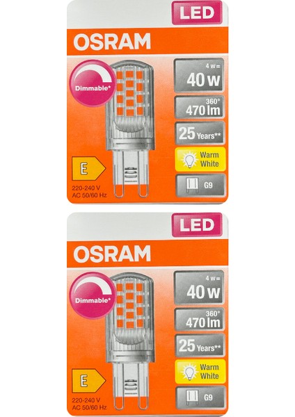 4W (40W) 2700K (Sarı Işık) G9 Duylu Dim Edilebilir Led Kapsül Ampul (2 Adet)