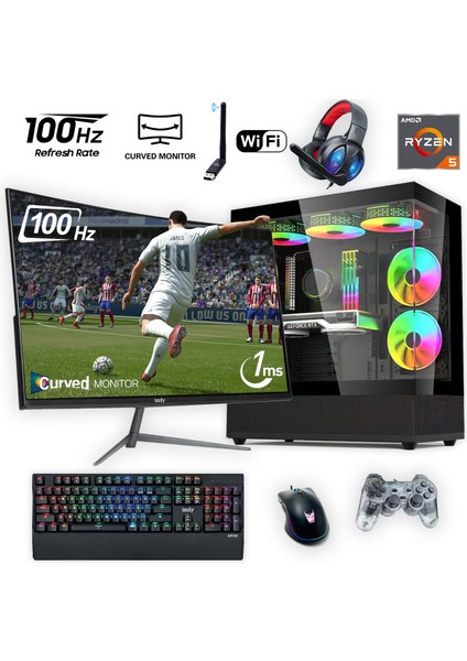 Izoly T13 x Ryzen 5 5500 16GB 512GB M.2 Nvme Gtx 1660 Super 6gb 24"100Hz Oyuncu Masaüstü Bilgisayarı
