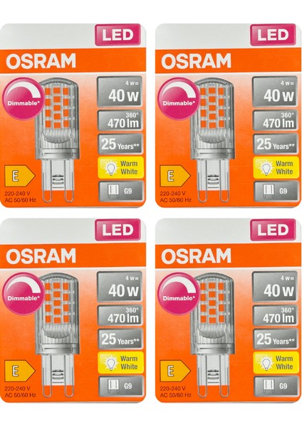 4W (40W) 2700K (Sarı Işık) G9 Duylu Dim Edilebilir Led Kapsül Ampul (4 Adet)