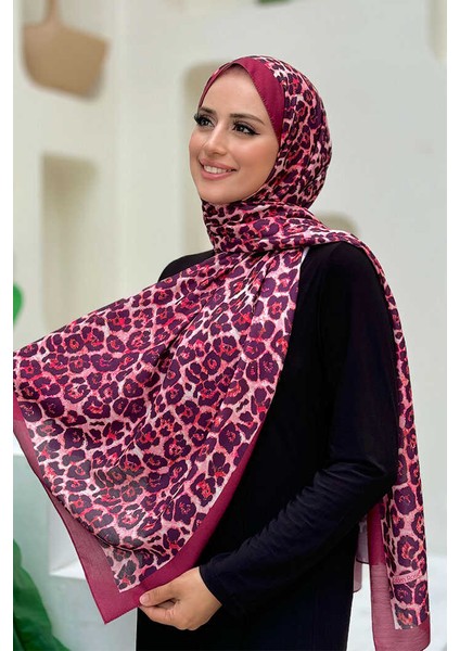 Leopar Desenli Şal 2067 Bordo