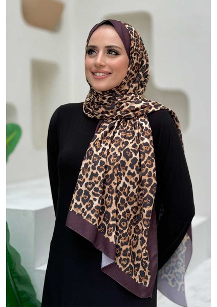 Leopar Desenli Şal 2067 Mürdüm