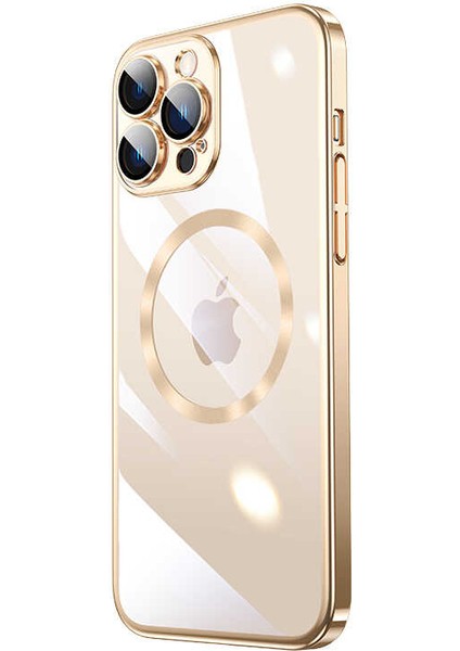 Apple iPhone 14 Pro Max Kılıf Wireless Şarj Özellikli Sert Pc Riksos Magsafe Kapak-Gold