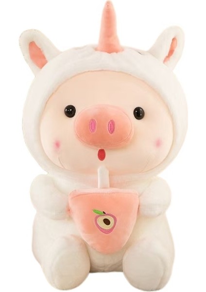25CM Karikatür Hayvanı Sütlü Çay Domuzu Peluş Oyuncağa Dönüştü (Yurt Dışından)