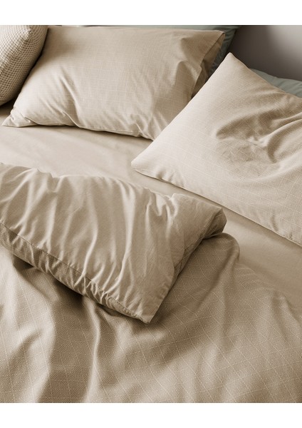 Odette Family Size Pamuk Ranforce Baskılı Nevresim Takımı - Bej