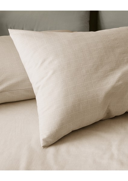 Odette Family Size Pamuk Ranforce Baskılı Nevresim Takımı - Bej
