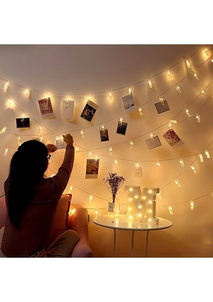 LED Clip String Lights 3 Metre 20 Led'li Fotoğraf Klipsi (Led'li Mandal)