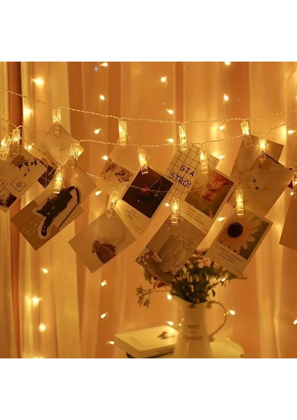 LED Clip String Lights 3 Metre 20 Led'li Fotoğraf Klipsi (Led'li Mandal)