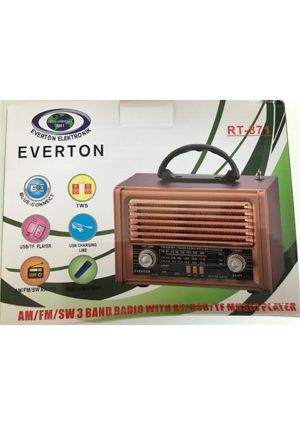 Rt-871bt Bluetooth Fm-Usb-Tf Card- Şarjlı Nostaljik Radyo