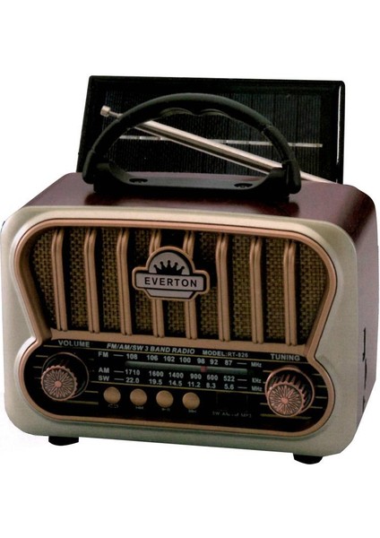 RT-826 Bluetooth-USB-SD-FM Şarjlı Nostaljik Radyo Güneş Panelli