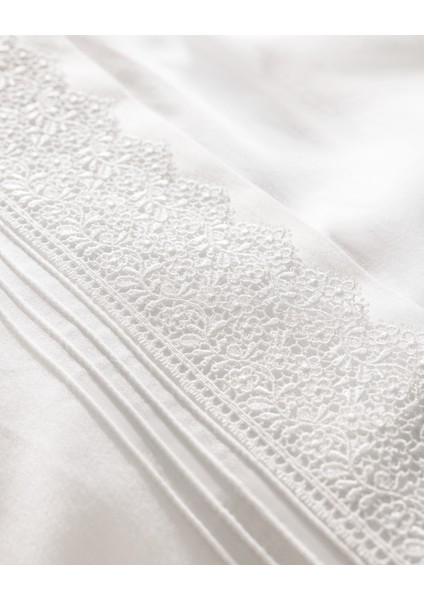 Magou King Size Pamuk Brodeli Saten Nevresim Takımı - Beyaz modelleri