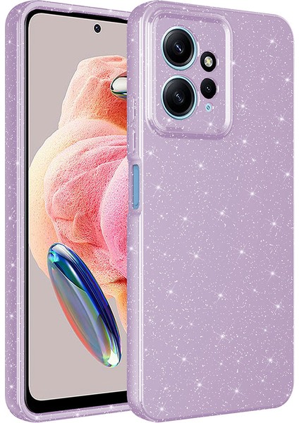 Xiaomi Redmi Note 12 4g Kılıf Kamera Korumalı Simli Lüks Koton Kapak-Lila