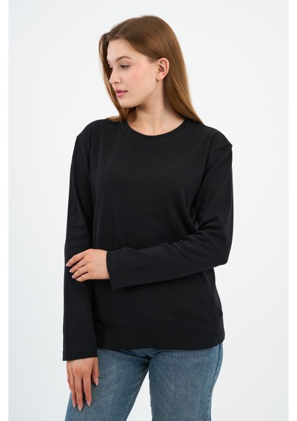 Bisiklet Yaka Basic Likralı Sweatshırt (WK25512WN)