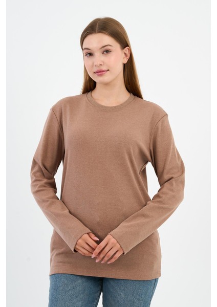 Bisiklet Yaka Basic Likralı Sweatshırt (WK25512WN)