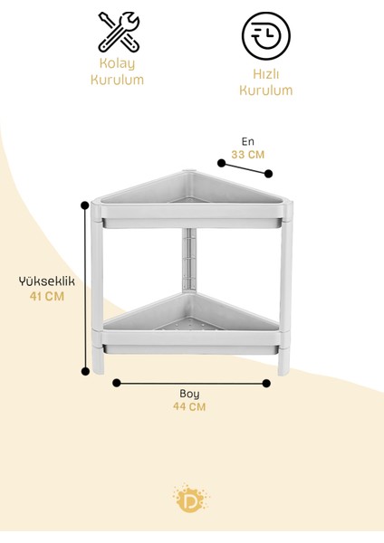 Vesken 2 Katlı Modüler Üçgen Raf Ünitesi 33 x 44 x 41 cm Mutfak Rafı, Banyo Rafı