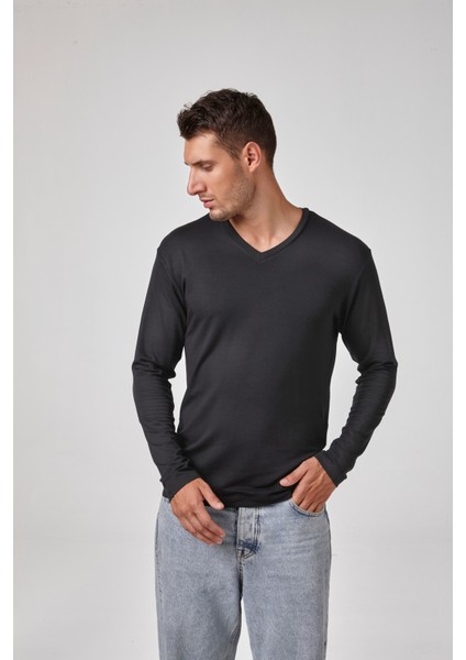 Erkek Uzun Kollu V Yaka T-Shirt