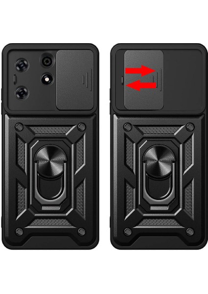 Tecno Spark 10 Pro Kılıf Magnetik Standlı Kamera Korumalı Sürgülü Vega Kapak-Mavi