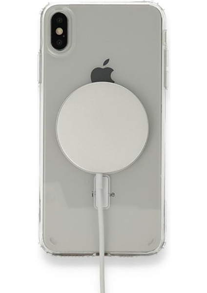 Apple iPhone Xs 5.8 Uyumlu Magsafe Şarj Özellikli Şeffaf Sert Pc Embos Kapak-Renksiz