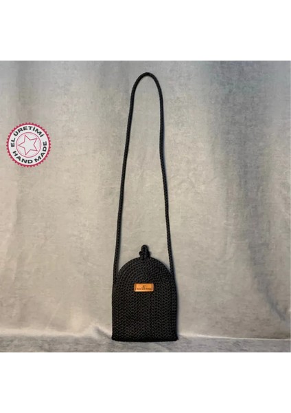 El Örgüsü Siyah Mini Çapraz Çanta / Telefon Çantası