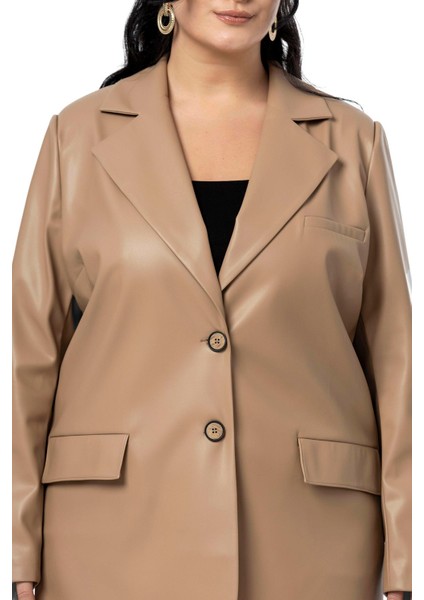 Büyük Beden Kapaklı Cepli Düğmeli Astarlı Siyah Suni Deri Ceket indirimleri