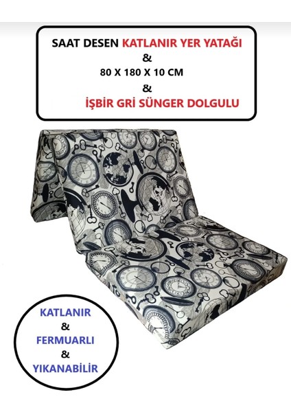 Katlanır Yer Yatağı Tek Kişilik Sünger Minder Yatak 80 x 180 x 10 cm Gri Kalın Sünger Saatli Model