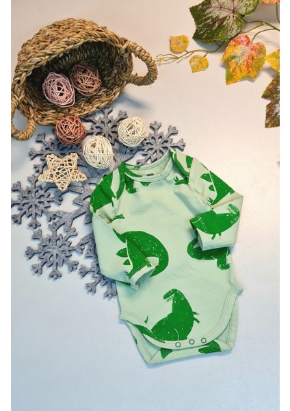 Erkek Bebek ve Çocuk Uzun Kollu Alttan Çıtçıtlı Yeşil Body