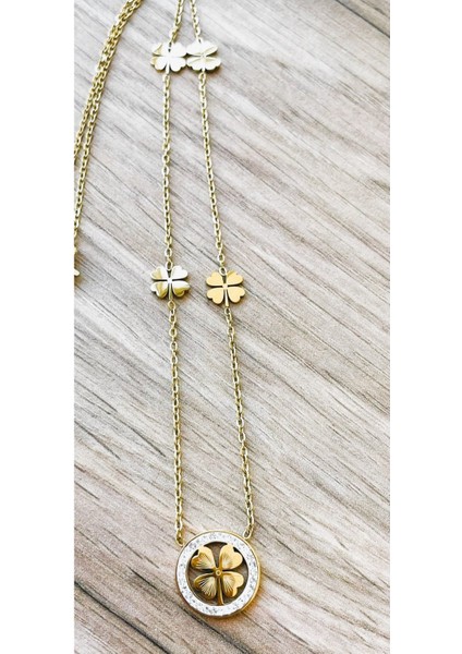 Zirkon Taşlı Beş Yoncalı Kolye - Altın fiyatları