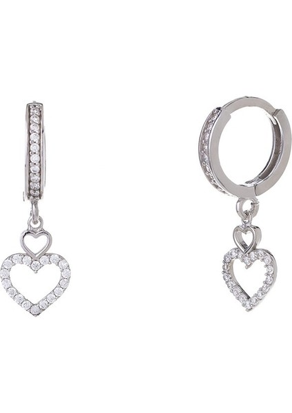 Kalp Model Zirkon Taşlı 925 Ayar Gümüş Kadın Küpe