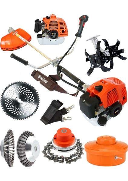 Benzinli 9,9 Hp Çapa Aparatlı Toplam 5 Başlık Ultra Çim Biçme Tırpan Makinası Yan Tipi