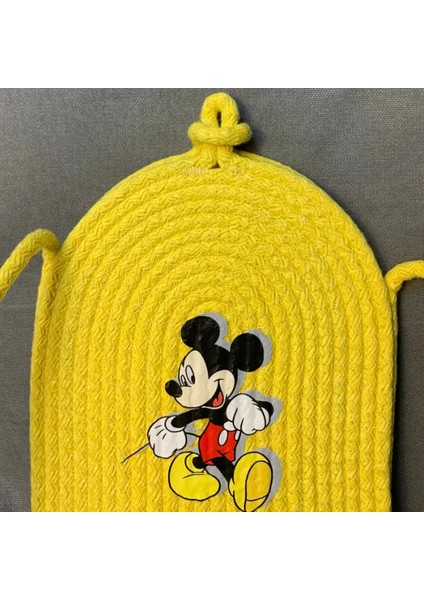El Örgüsü Mickey Mouse Baskılı Sarı Kız Çocuk Çapraz Çanta