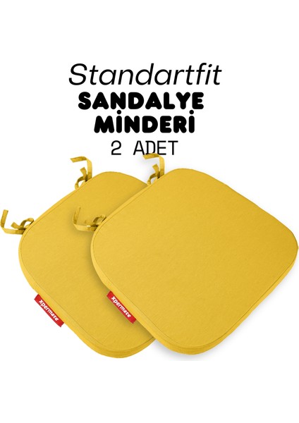 2'li Standartfit Oval Sandalye Minderi Fermuarlı Yıkanabilir Kılıf Bağcıklı Su ve Yağ Itici 42 x 42 x 5 Sarı