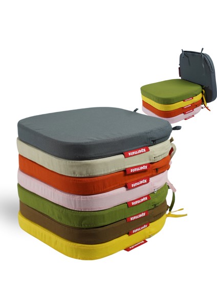 2'li Standartfit Oval Sandalye Minderi Fermuarlı Yıkanabilir Kılıf Bağcıklı Su ve Yağ Itici 42 x 42 x 5 Sarı