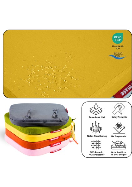 2'li Standartfit Oval Sandalye Minderi Fermuarlı Yıkanabilir Kılıf Bağcıklı Su ve Yağ Itici 42 x 42 x 5 Sarı