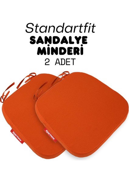 2'li Standartfit Oval Sandalye Minderi Fermuarlı Yıkanabilir Kılıf Bağcıklı Su ve Yağ Itici 42 x 42 x 5 Kiremit