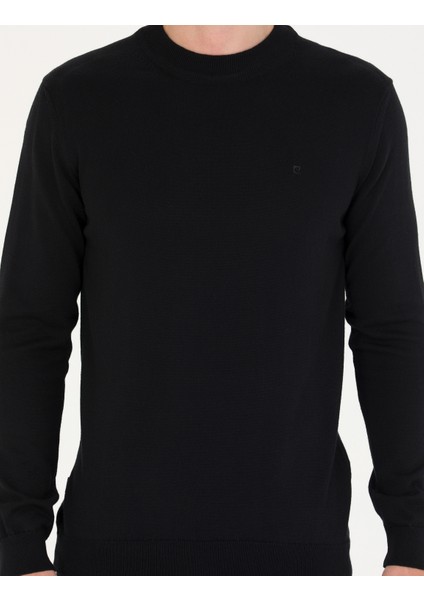 Erkek Siyah Slim Fit Yarım Balıkçı Yaka Basic Triko Kazak 50259094-VR046